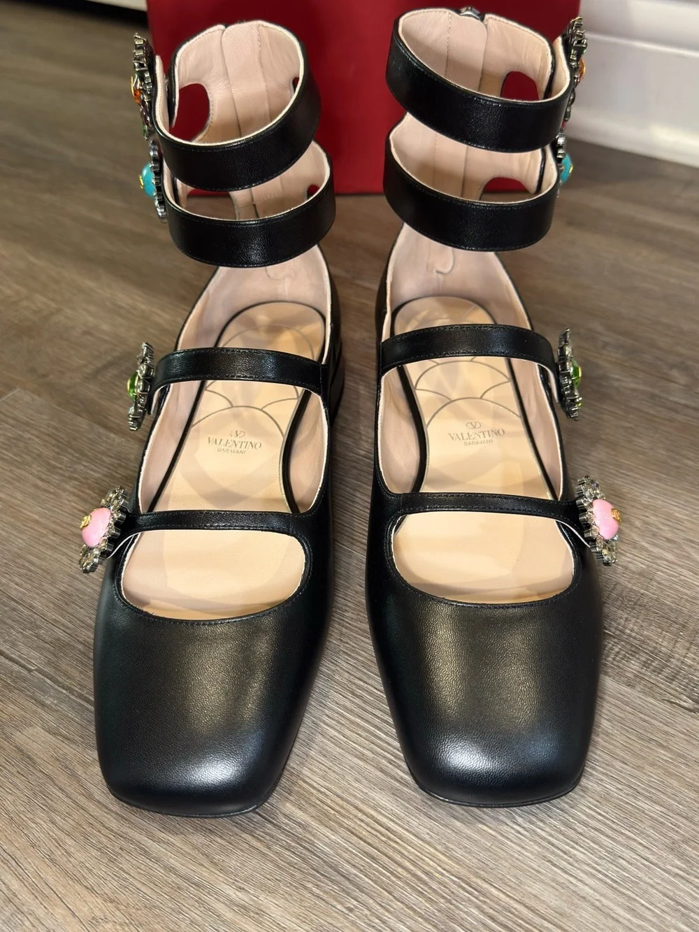 Valentino Garavani Preshoes Jewel Button Logo Ballerina Gladiator Zip Flats - Picture 4 of 16
